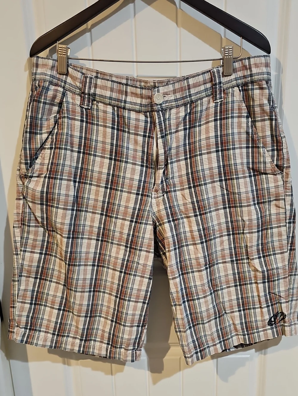 PACSUN Kirra Surf Men's Plaid Cotton Bermuda Shorts - Cream & Brown, 38W